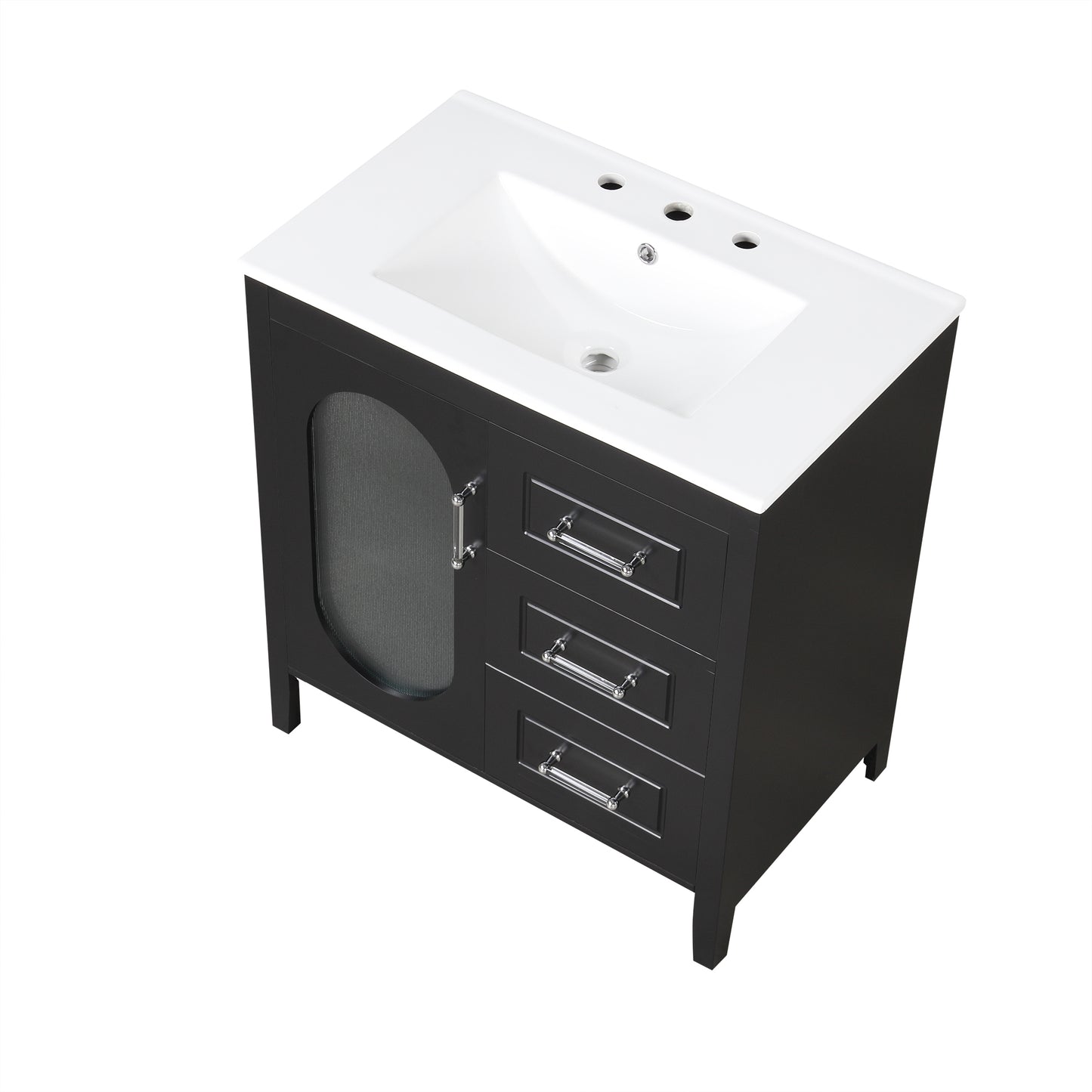 Bathroom Vanity with Sink, Bathroom Vanity Cabinet with Two Drawers and Door, Adjustable Shelf, Solid Wood and MDF, Black