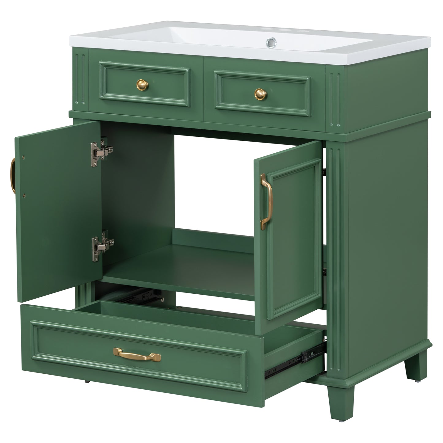 30" Uncovered Bathroom Vanity with Soft-Closed Door, Solid Wood Frame Storage Cabinet, Green Finish