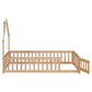 Twin House-Shaped Headboard Floor Bed with Fence Natural