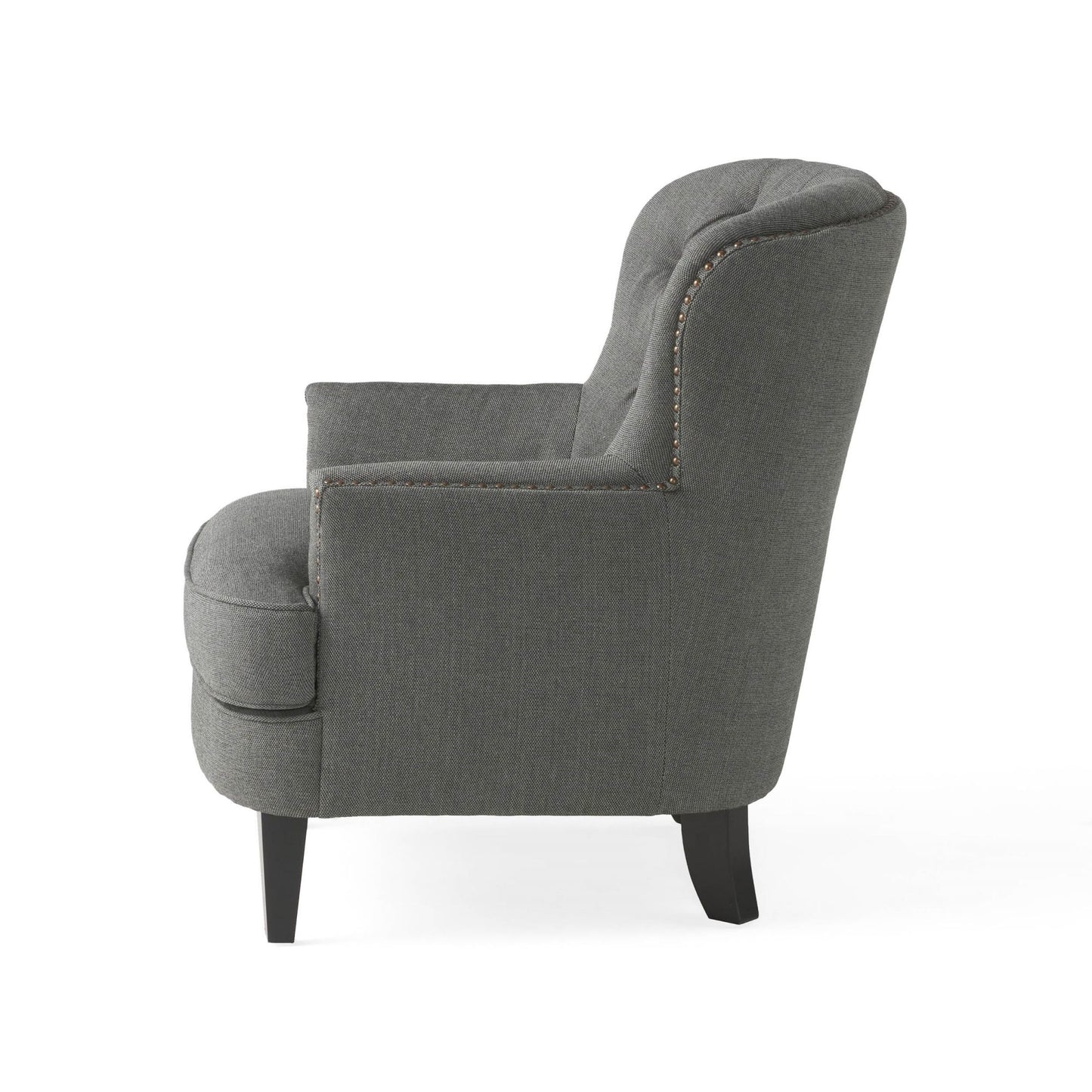 Sillón club moderno de tela gris y conjunto otomano, elegante sillón acolchado para salas de estar