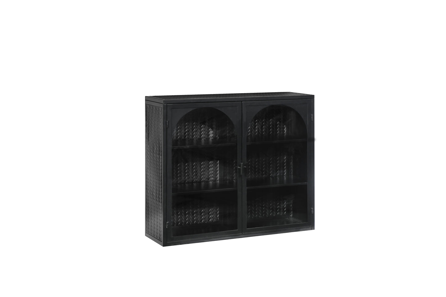 Glass Doors Modern Two-door Wall Cabinet with Featuring Three-tier Storage Black