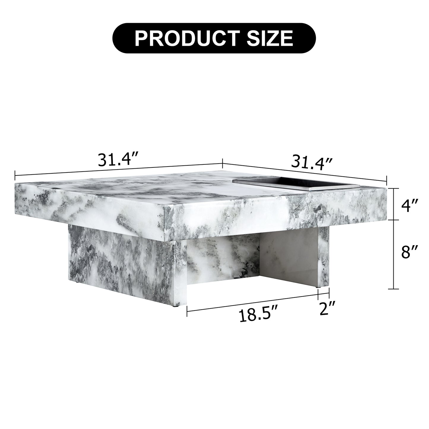 A modern and practical coffee table black and white in imitation marble pattern made of MDF material