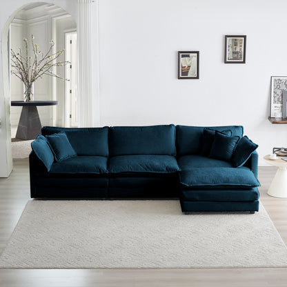 Free Combination Comfy Upholstery Modular Oversized L Shaped Sectional Sofa With Reversible Ottoman, Blue Chenille