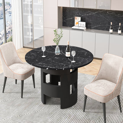 Modern Round Dining Table with Printed Black Marble Table Top for Dining Room