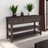 Retro Design Console Table with Two Open Shelves, Pine Solid Wood Frame and Legs, Espresso Finish