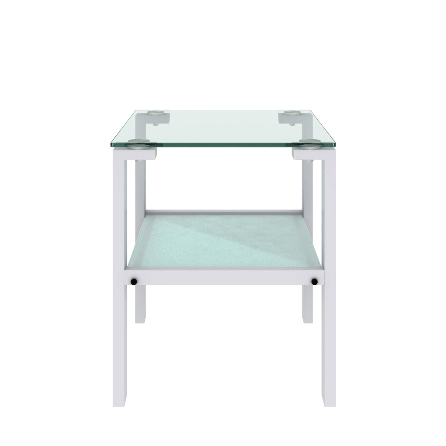 Glass two layer tea table small round table bedroom corner table living room white side table(White)