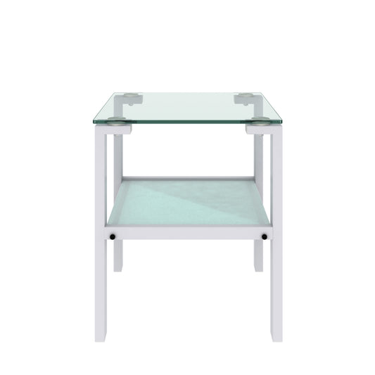 Glass two layer tea table small round table bedroom corner table living room white side table(White)