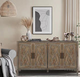 4-Door Wooden Twill Sideboard, American Country Vintage Design for Living Rooms, Dining Rooms, and Hallways, Brown