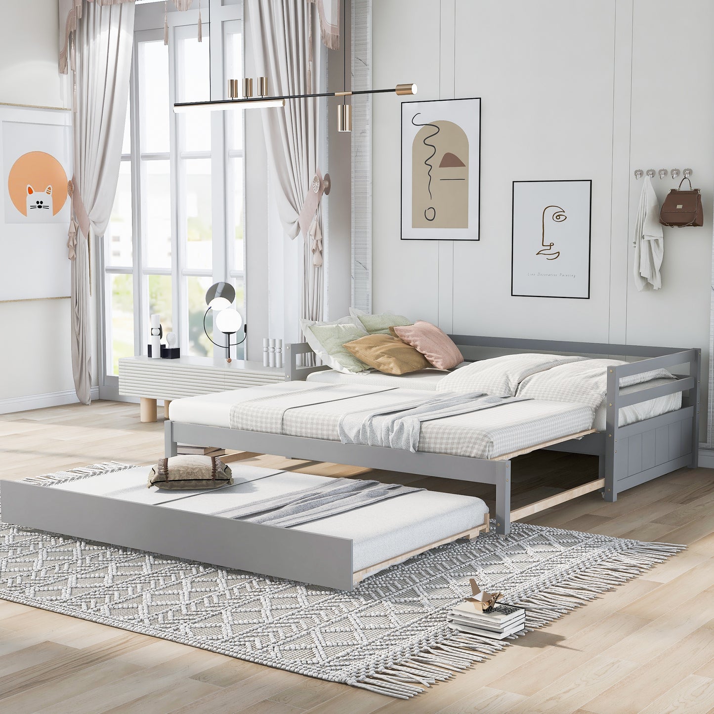 Twin or Double Twin Daybed with Trundle Gray