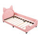 Twin Size Upholstered Daybed with Carton Ears Shaped Headboard  Pink