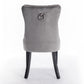 Tufted Solid Wood Contemporary PU and Velvet Upholstered Dining Chair with Wood Legs Nailhead Trim 2-Pcs Set Black+Gray