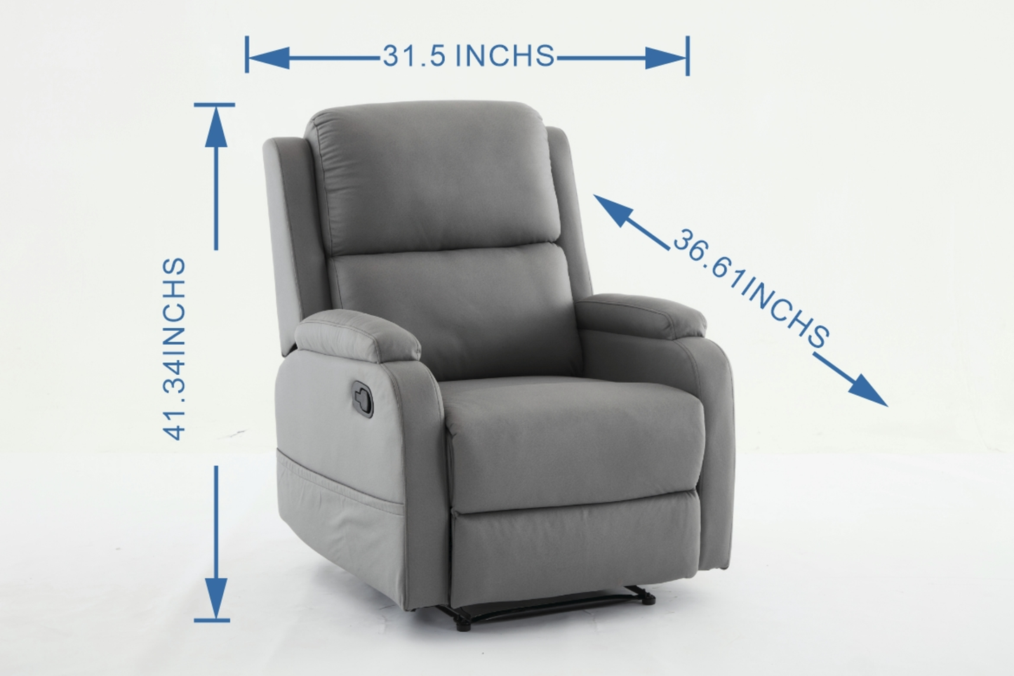 PU leather recliner massage chair with adjustable leg positions at the back, easy to reach side buttons - gray