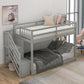 Twin over Twin Floor Bunk Bed, Ladder with Storage  Gray