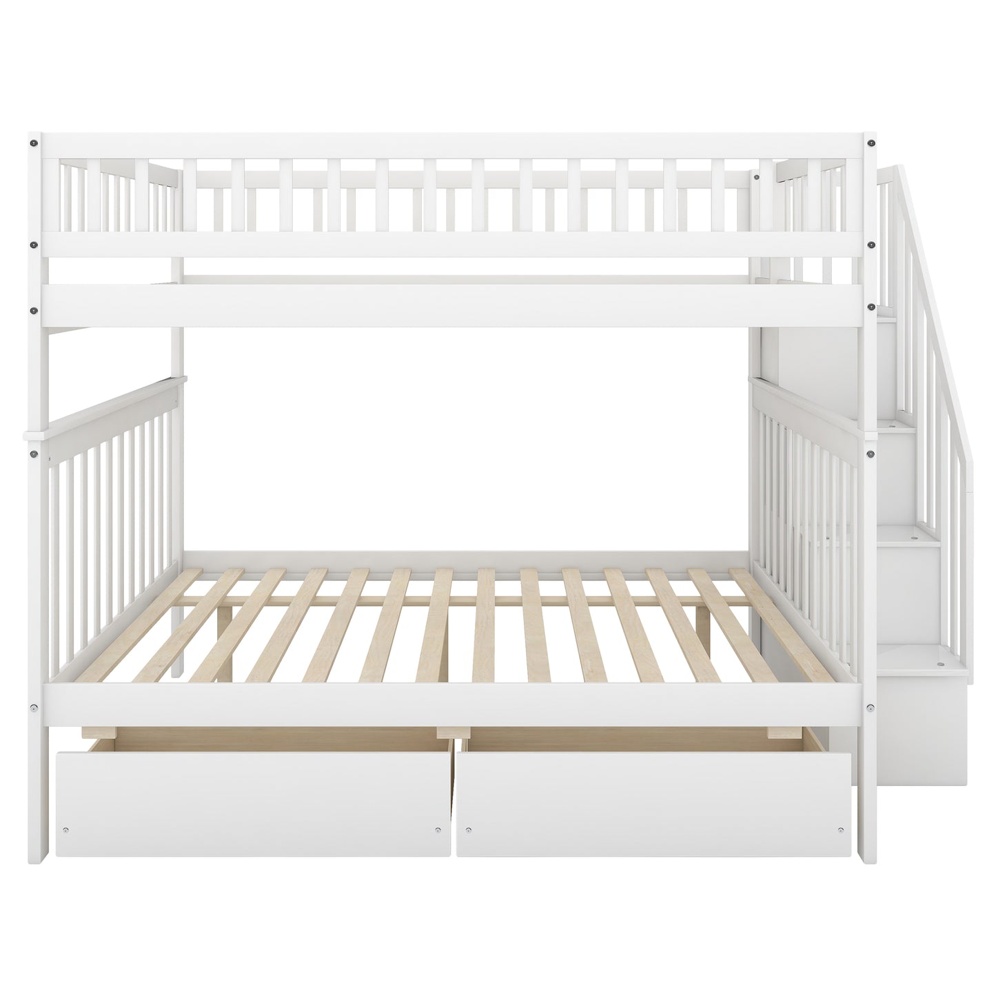 Full over Full Bunk Bed with Two Drawers and Storage White