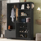 Multi-functional Hall Tree with Storage Shelves Drawers and Cabinet, Elegant Hallway Shoe Cabinet with Bench Modern Black