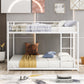 Full over Full Metal Bunk Bed, Low Bunk Bed with Ladder White