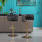 Set of 2 Bar Stools with Chrome Footrest and Swivel Base, Velvet Upholstery and Golden Legs, Grey Finish