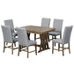 TOPMAX Mid-Century Solid Wood 7-Piece Expandable Dining Table Set with Soft Cushioned Chairs, Gold Brown and Gray