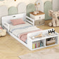 Twin Size Floor Bed with Storage Footboard and Guardrail, White