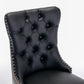 Tufted Solid Wood Contemporary PU and Velvet Upholstered Dining Chair with Wood Legs Nailhead Trim 2-Pcs Set Black+Gray