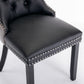 Tufted Solid Wood Contemporary PU and Velvet Upholstered Dining Chair with Wood Legs Nailhead Trim 2-Pcs Set Black+Gray