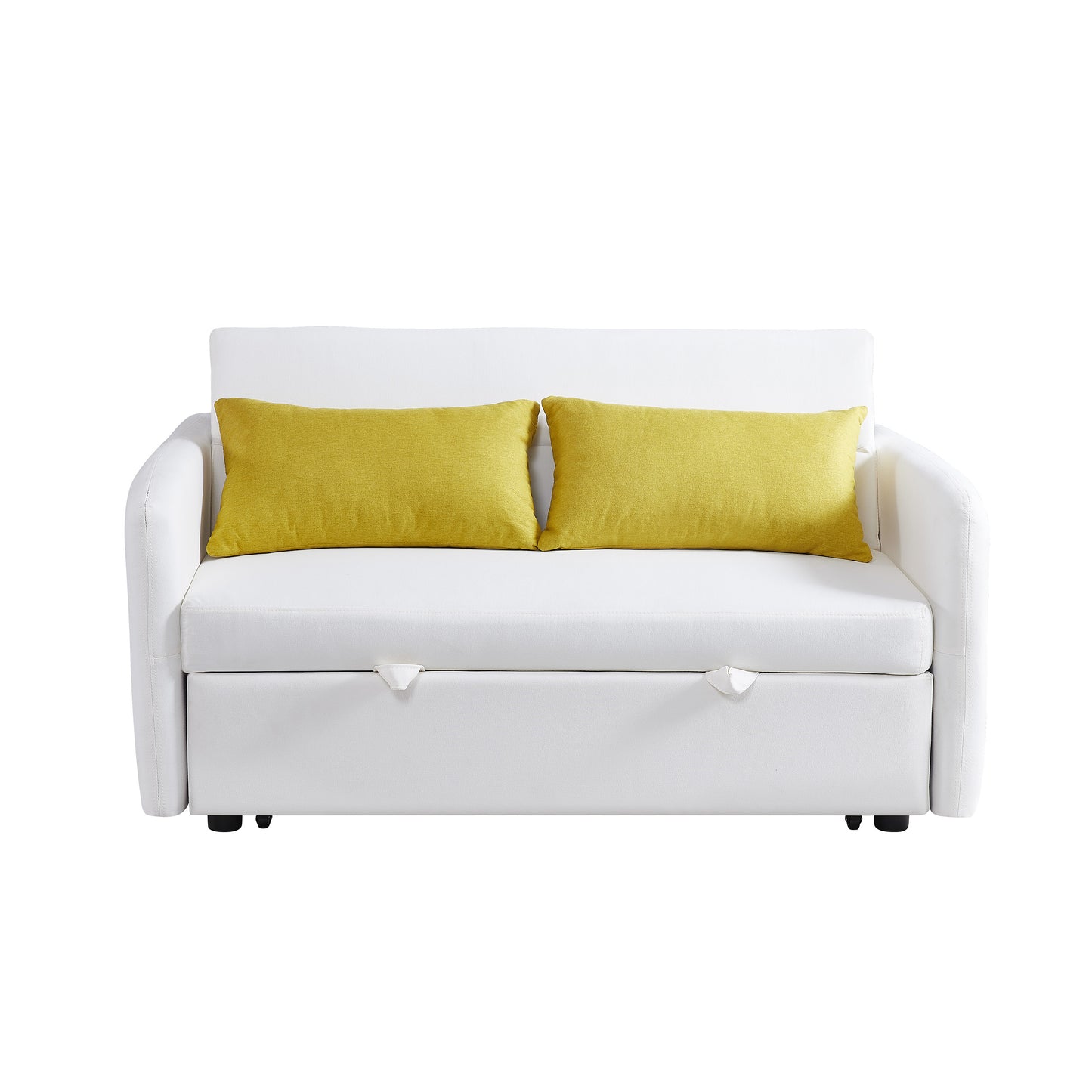 Twins Sofa Bed in Cream White Fabric, Convertible Design for Comfortable Seating and Sleeping