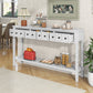 TREXM Rustic Entryway Console Table, 60-Inch Long Sofa Table with Two Drawers and Bottom Shelf, Antique White