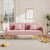 Pink Fabric Double Sofa with Split Backrest and Two Throw Pillows