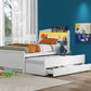 Twin Size Platform Bed with Storage LED Headboard Twin Size Trundle and 3 Drawers White