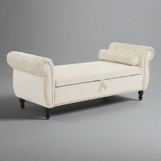 Velvet Storage Ottoman Bench Gray