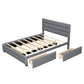 Queen Upholstered Platform Bed with Twin Size Trundle and Two Drawers Grey