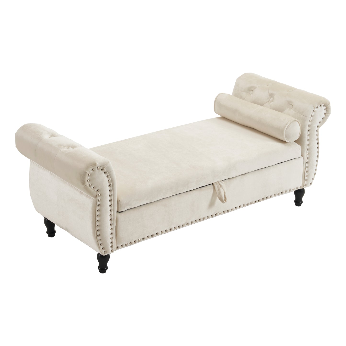 Banco otomano multifuncional de terciopelo con 1 almohada, elegante y práctico para salas de estar, color beige