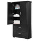 Tall Bathroom Storage Cabinet with Two Doors and Drawers, Adjustable Shelf, MDF Board, Black Finish