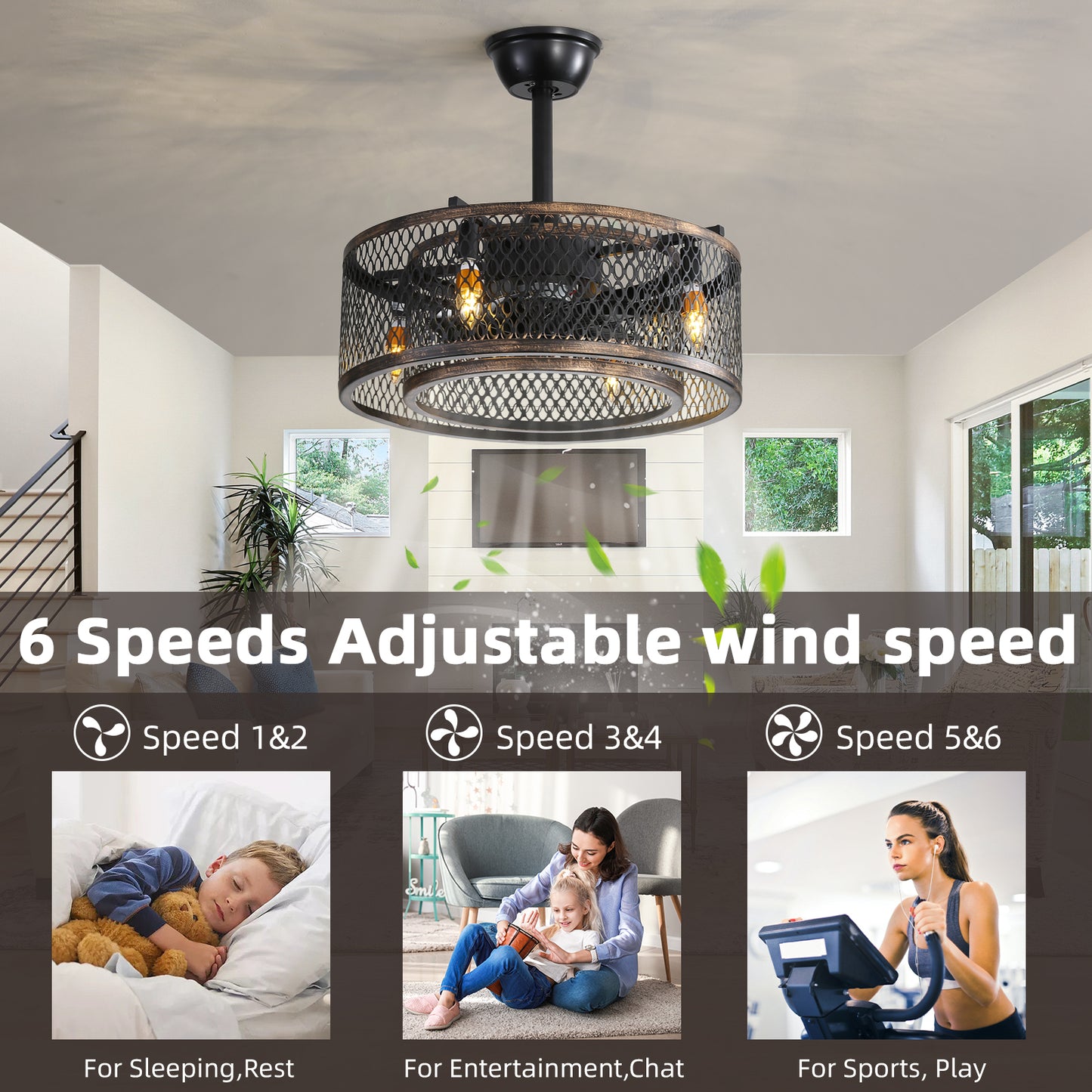 20 inch Caged Ceiling Fan with Lights