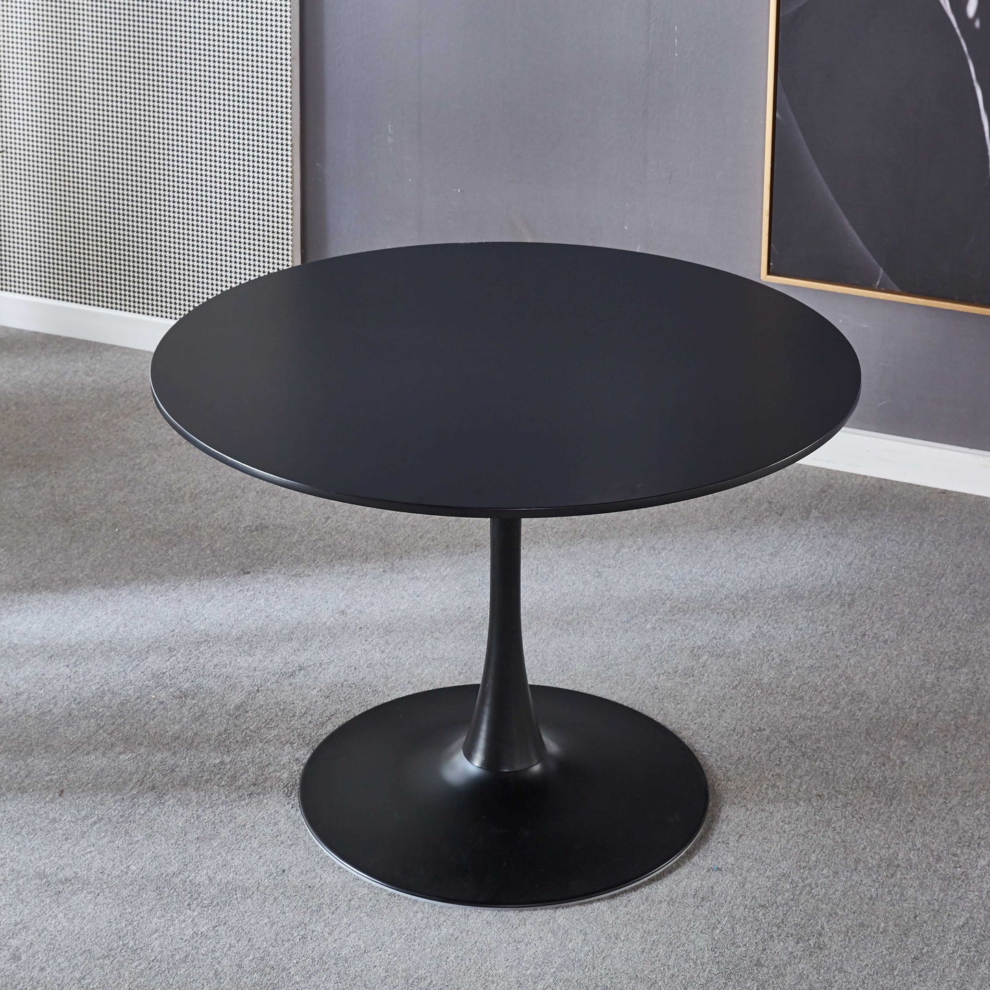 Mesa de comedor estilo mediados de siglo con tulipán negro de 42,1" para 4-6 personas con tablero de MDF redondo