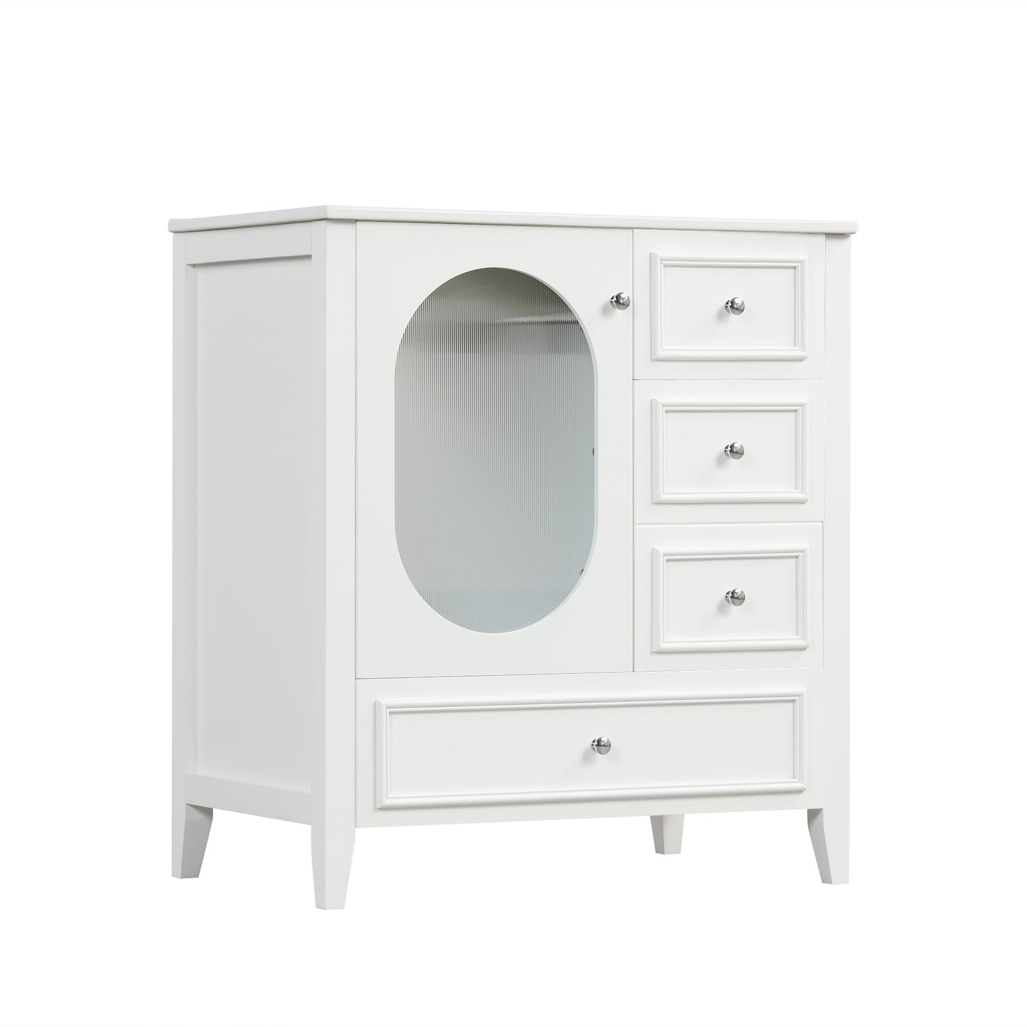 Bathroom Vanity with Sink, Bathroom Vanity Cabinet with Three Drawers and Door, Solid Wood and MDF, White