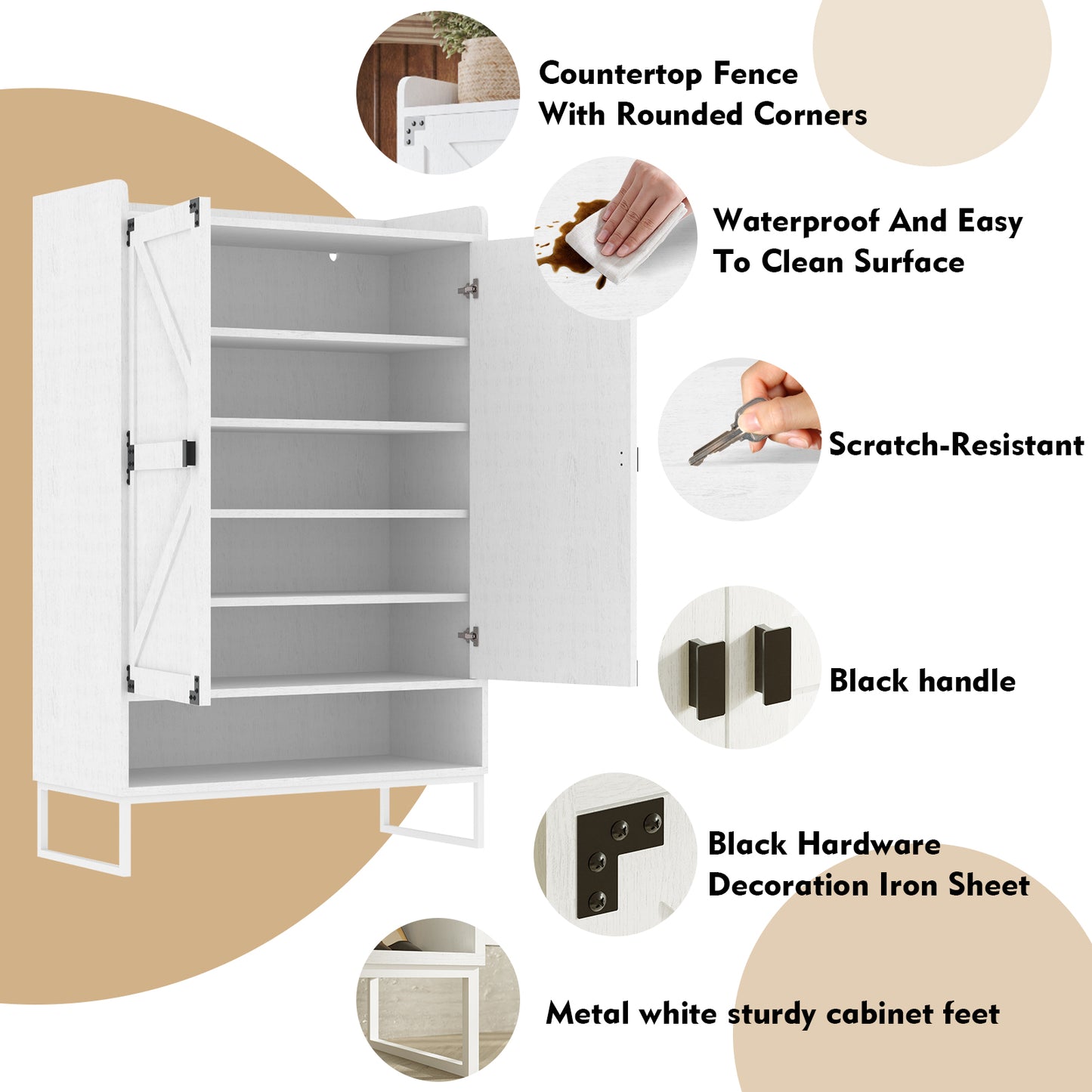 Shoe Cabinet with Doors, 6-Tier Storage with Adjustable Shelves, Wooden Shoe Rack Organizer