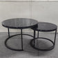 A set of nested coffee tables, 27.6-inch round coffee table, wooden marble patterned tabletop, sturdy metal frame (black)