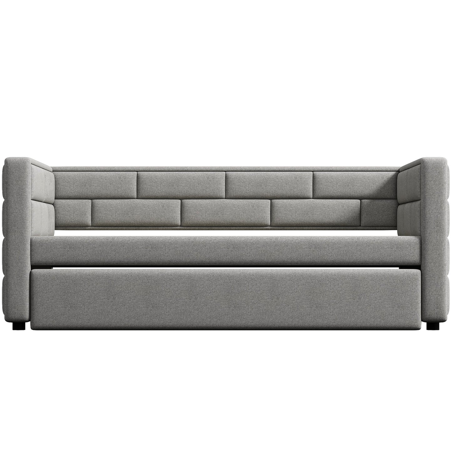 Twin Size Daybed with Trundle  Upholstered Daybed with Padded Back  Gray