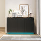 LED Carved Line 3-Door Storage Cabinet, Sideboard Buffet with Adjustable Shelves for Living Rooms