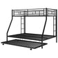 Twin over Full Bed with Sturdy Steel Frame Bunk Bed with Twin Size Trundle  Two-Side Ladders  Black