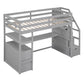 Twin Size Loft Bed with Desk and Shelves Two Built-in Drawers, Storage Staircase Gray