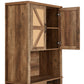 76-Inch Tall Rustic Oak Farmhouse Kitchen Faux Rattan Wine Cabinet with Square Compartments and Shelves