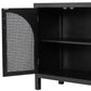 TREXM Large Storage Space Sideboard with Artificial Rattan Door and Metal Handles for Living Room and Entryway (Black)