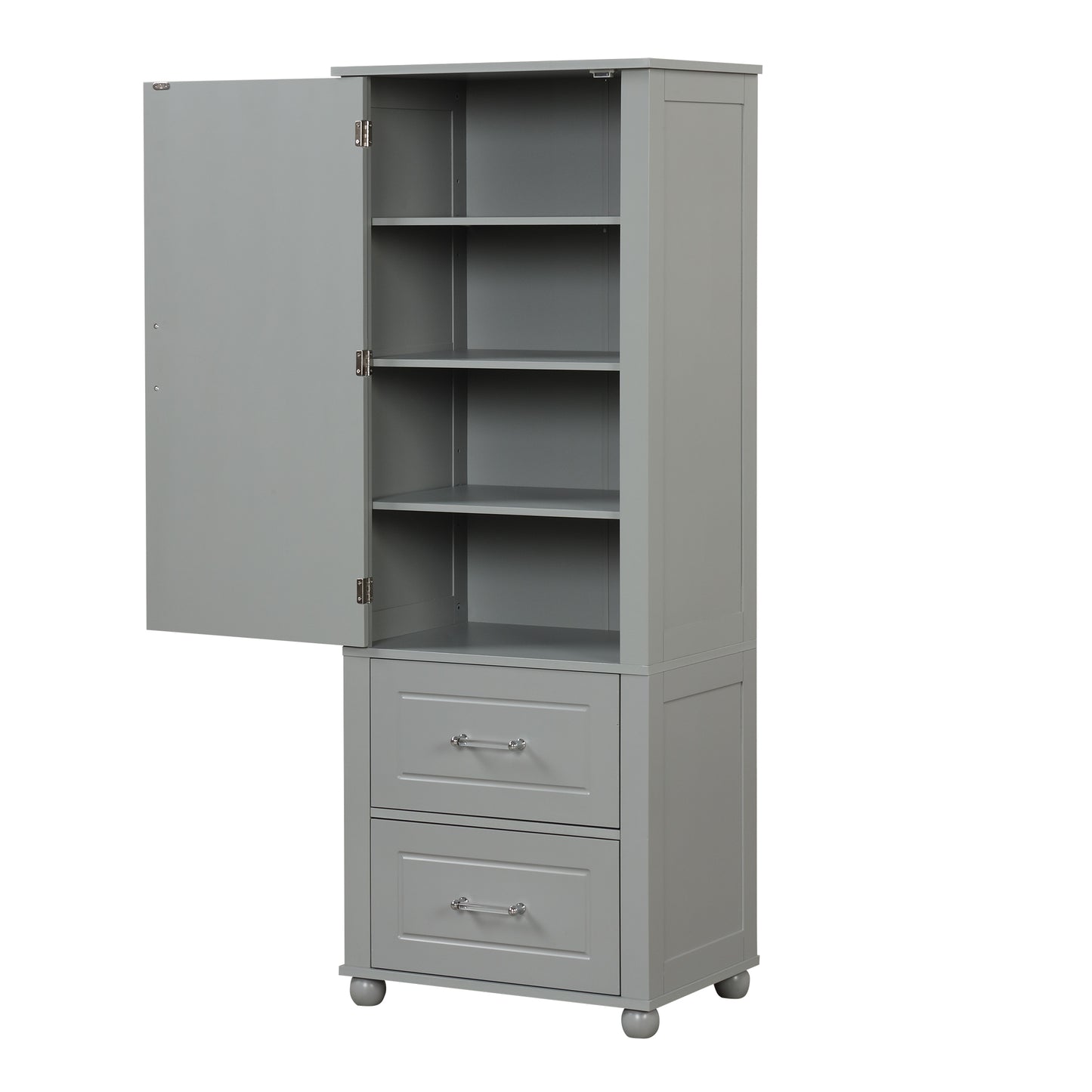 Tall Bathroom Storage Cabinet, Freestanding Storage Cabinet with Two Drawers and Adjustable Shelf, MDF Board , Grey