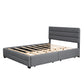 Queen Upholstered Platform Bed with Twin Size Trundle and Two Drawers Grey