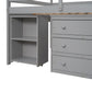 Low Study Full Loft Bed with Cabinet Shelves and Rolling Portable Desk Multiple Functions Bed- Gray