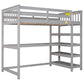 Twin Size Loft Bed with Storage Shelves and Under-bed Desk Gray