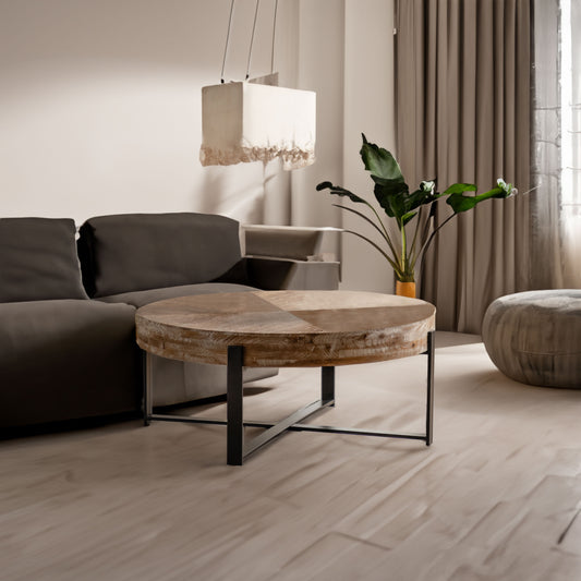 Retro Round Coffee Table – Metal & Wood