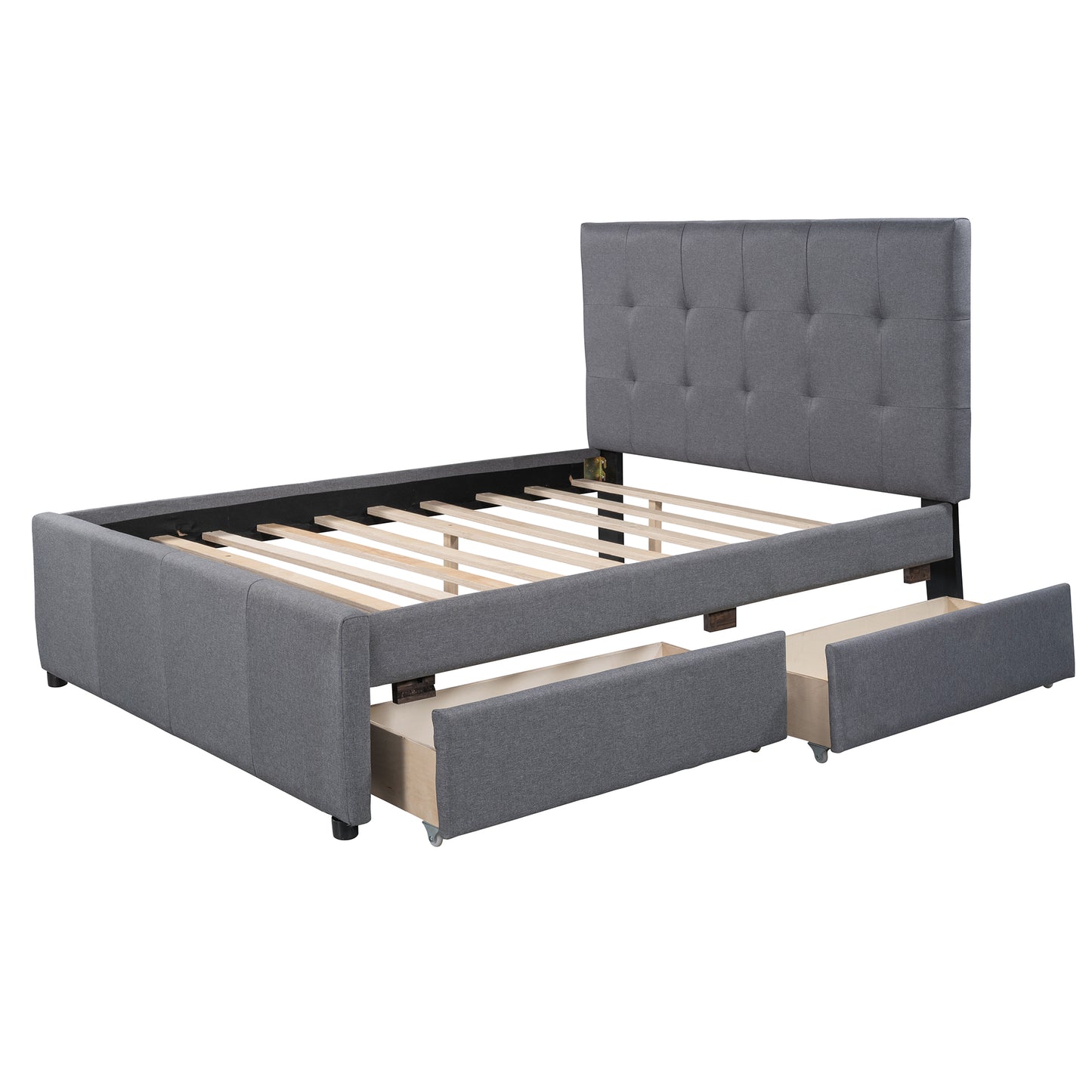 Linen Upholstered Platform Bed With Headboard and Two Drawers Full